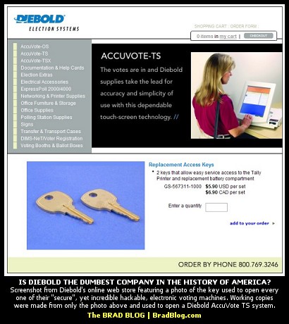 The BRAD BLOG : DIEBOLD VOTING MACHINE KEY COPIED FROM PHOTO AT COMPANY'S 